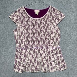 Matilda Jane Women’s White Floral Purple Lace Half Sleeve Peplum Top Sz XL